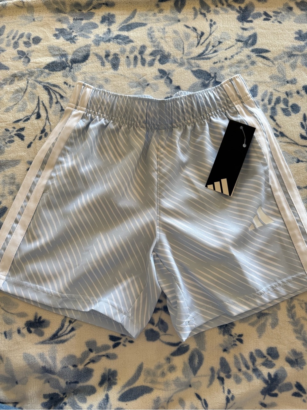 adidas Kids Light Blue Soccer Athletic Shorts with White Stripes Size Small (8)